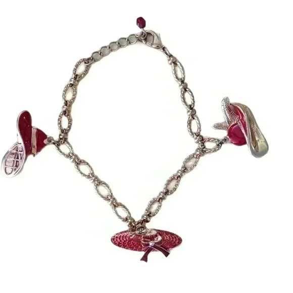 Vintage Gold Avon Red Hat Society Charm Bracelet 7" - 8" - Picture 1 of 5